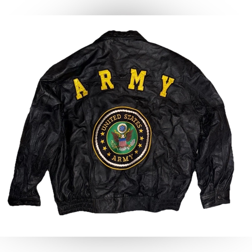 Vintage US Army Leather Jacket Korean War Patches Military Men's 2XLBomber 27x25